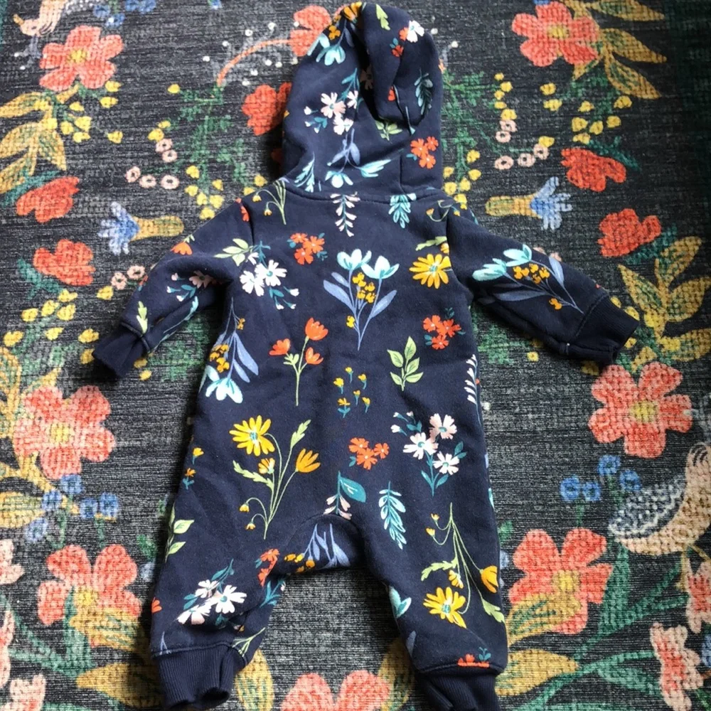 Carters Baby Girl Hooded Floral Jumpsuit, Size 3 Months